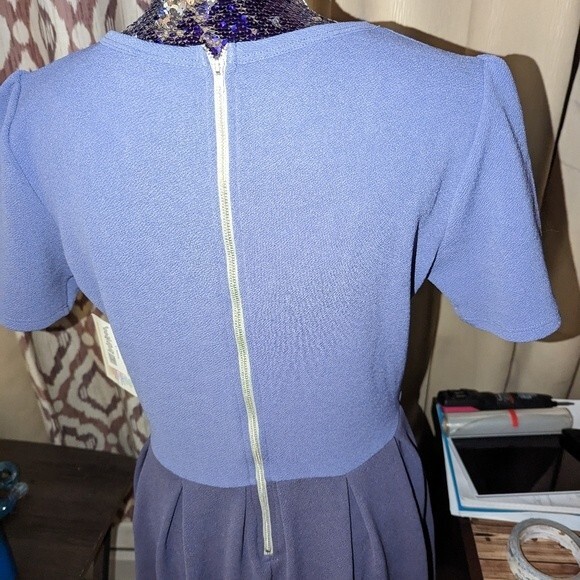 LuLaRoe Size Large NWT Purple Colorblock Amelia Skater Fit Flare Dress POCKETS - Picture 5 of 5